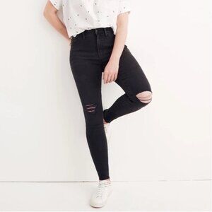 Madewell Tall 9" Mid-Rise Skinny Jeans Size 26 Black Sea Distressed 26T